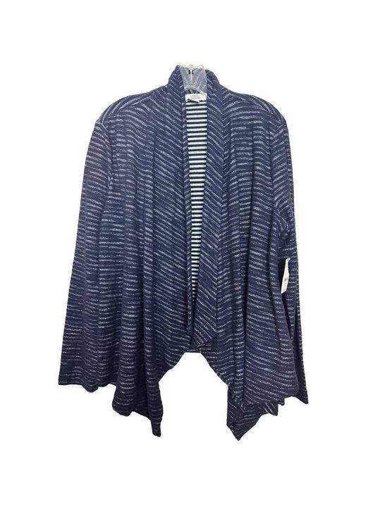 Lord & Taylor Sweaters - Lord & Taylor Waterfall Relaxed Fit Striped Navy Blue Open Front Cardigan